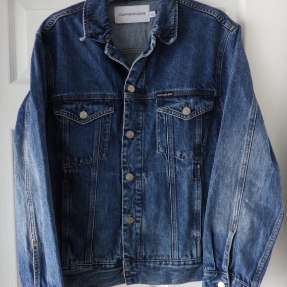 Calvin Klein Jeans Denim Jacket Mountain Embroidered Logo Size S Y2K Western - Picture 3 of 10